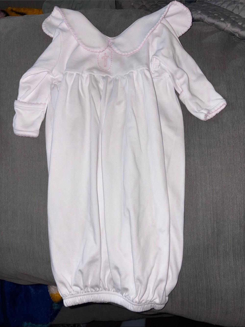 Magnolia White Sleep Sack with Pink Trim and Scalloped Collar